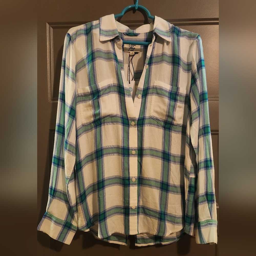 Blue and Green Plaid Button-Up Shirt